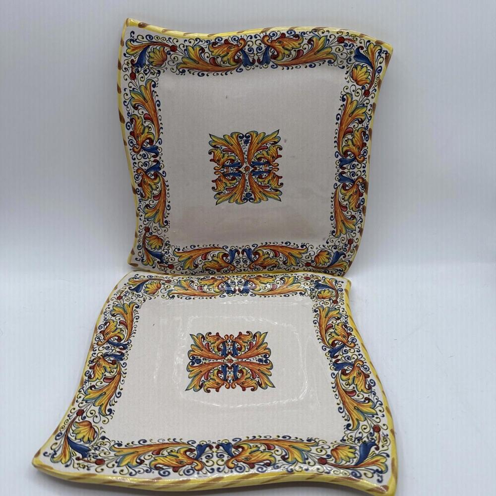 2 Vtg Meridian Ceramiche Made in Italy Multicolored Ceramic Plate EUC